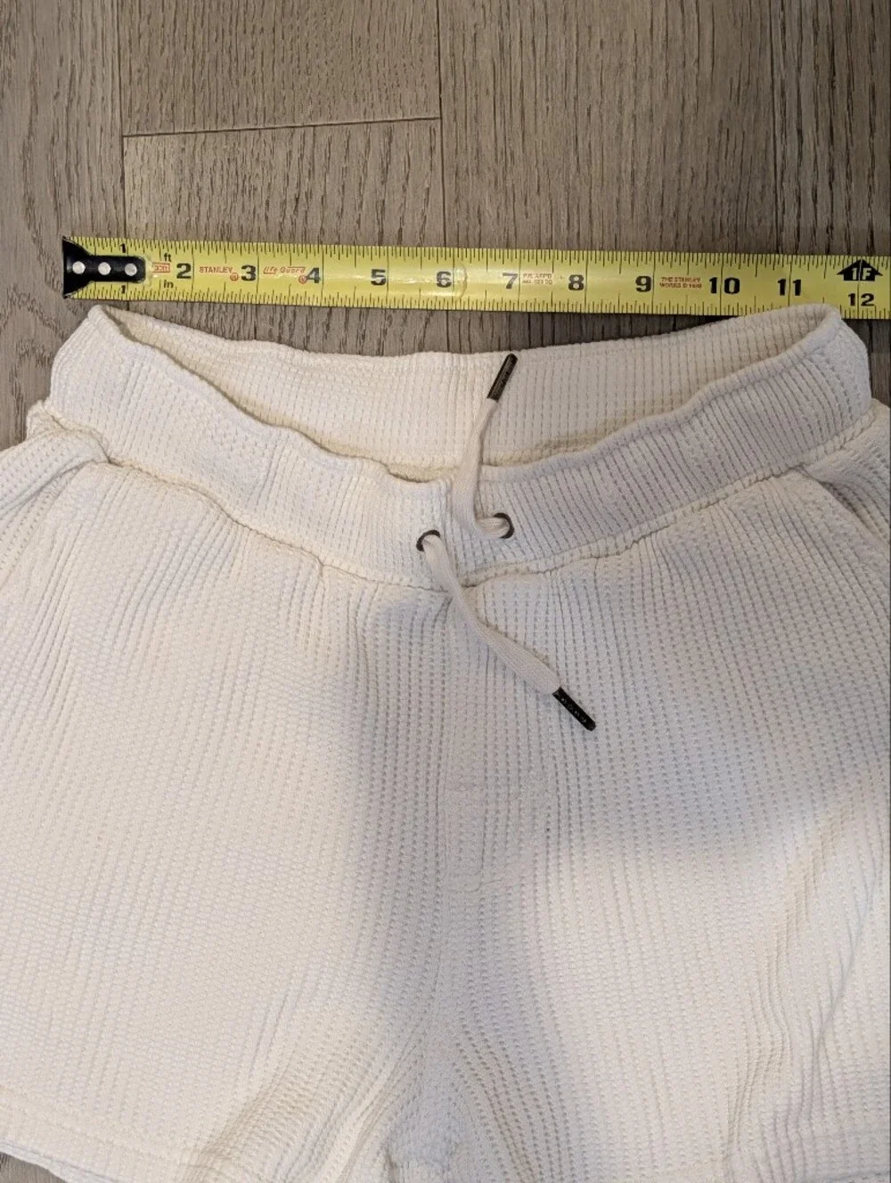 Cream Waffle-Knit Drawstring Athletic Shorts for Women